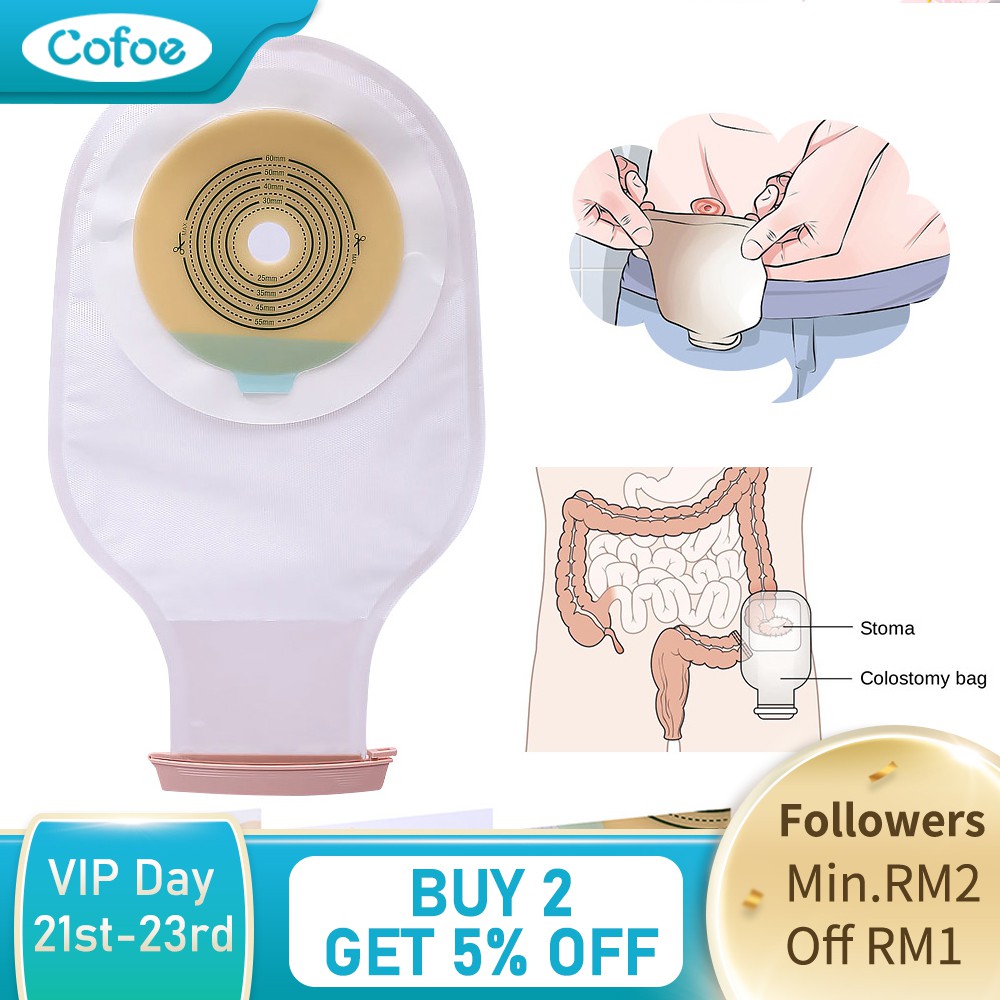 Cofoe 10 Pcs One Piece System Ostomy Bag Drainable Colostomy Bag Pouch Ostomy Stoma 60mm Cut Size Beige Cover Urine Bag Shopee Malaysia