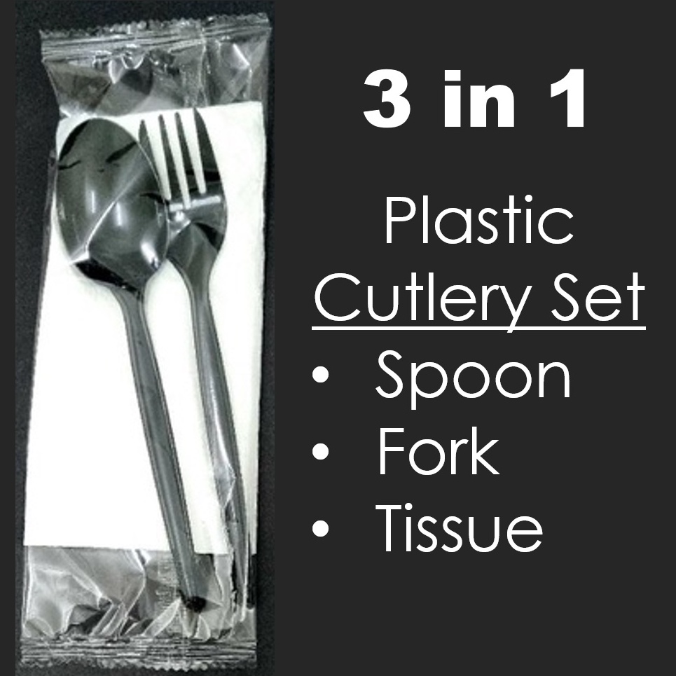 Disposable Plastic Cutlery Set (Spoon, Fork, Tissue) 3 in 1 Party