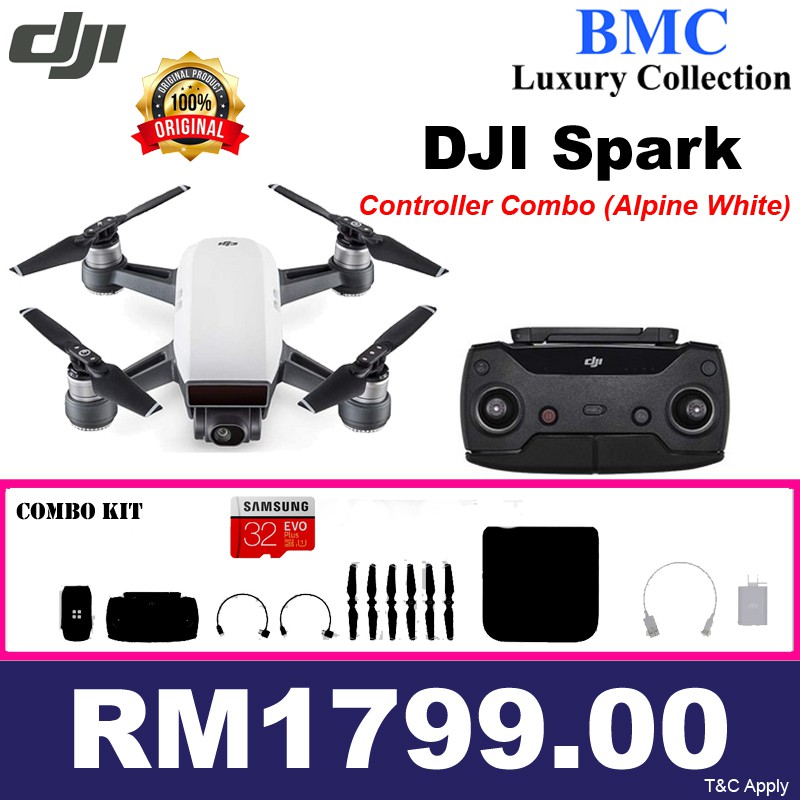 DJI Spark Controller Combo (Alpine White) NEW SET READY STOCKS