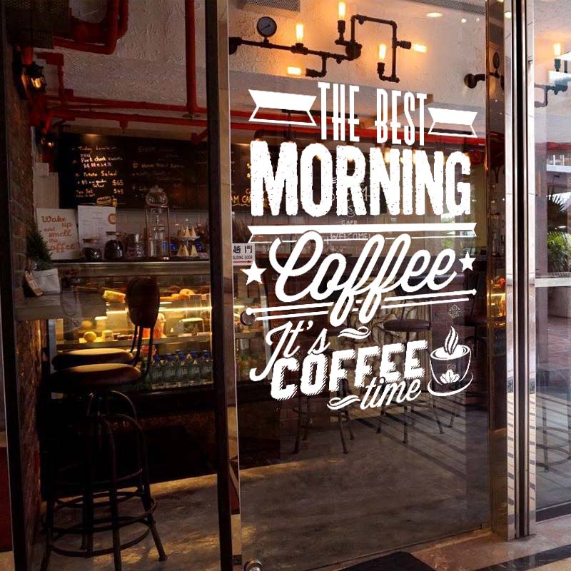 Coffee House Shop Sign Logo Cafe Decor Morning Mug Wall Decal Sticker Vinyl For Window Door Customized for Tagline