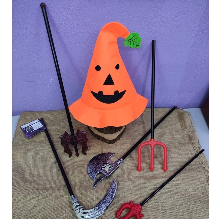 【 Halloween Kids Grim Reaper 】☠ Sickle Trident Simulation Plastic Toy Weapon Children Adult Stage Performance Props