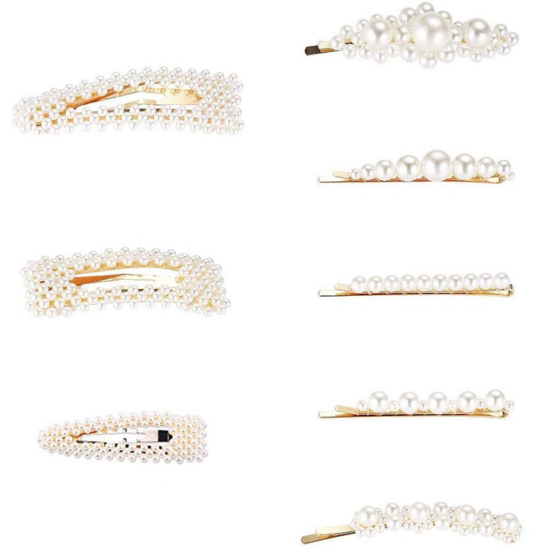 Hair Clip For Women Decorative Pearl Alligator Clips Gold 8pcs Drm