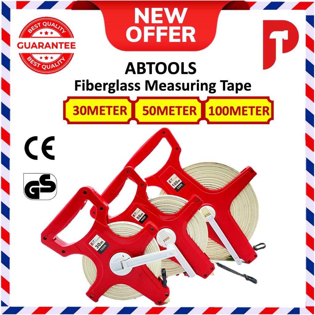 ABTools FiberGlass Measuring Tape Ready Stocks With Handle 30Meter/50Meter/100Meter