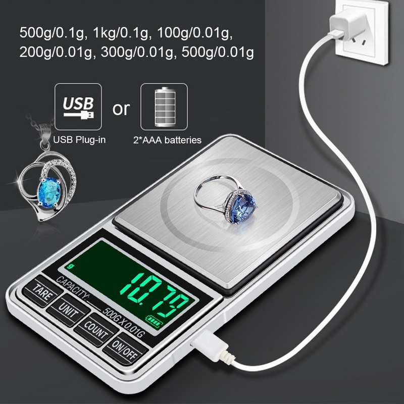 Digital Jewelry Scale 300g/0.01g Mini LCD Pocket Digital Weight Mini Precision Balance USB Powered LCD Display 7 Units can be Switched Weighing Scale 