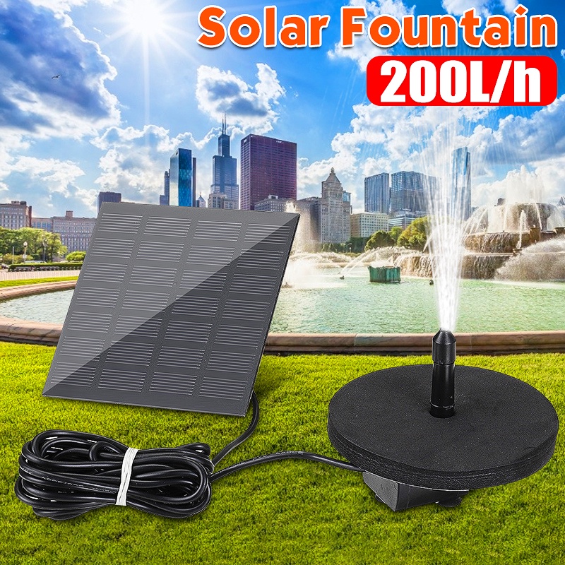 Solar Power Fountain 7V 1.5W 200L/H Water Pump Aquarium Pool Garden Pond Submersible Pump