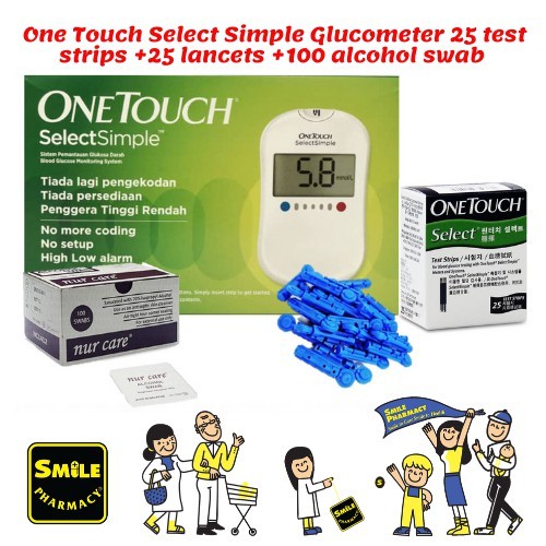 One Touch Select Simple 25 test strips +25 lancets +100