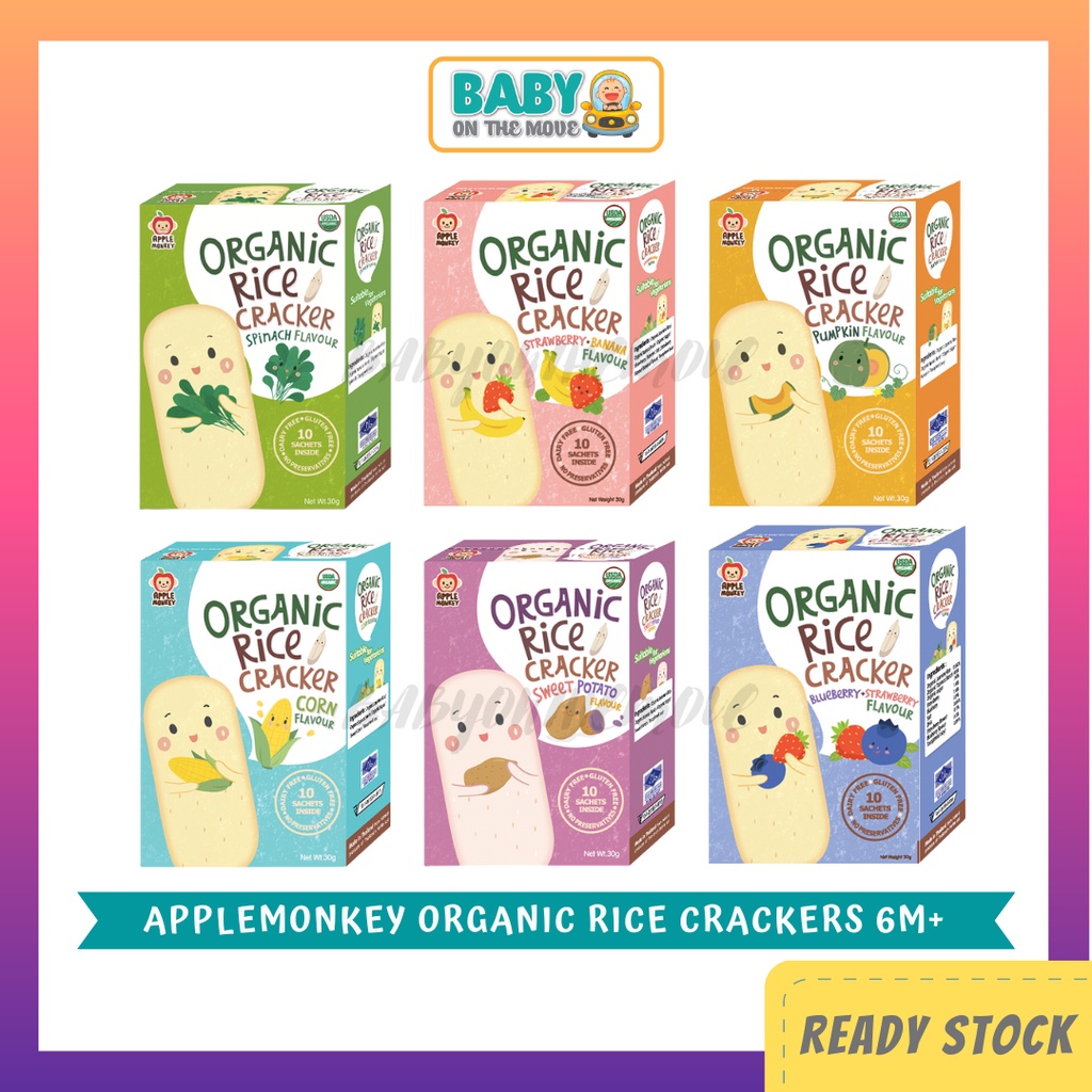 Apple Monkey Organic Rice Crackers Biskut Baby Food 6month Shopee