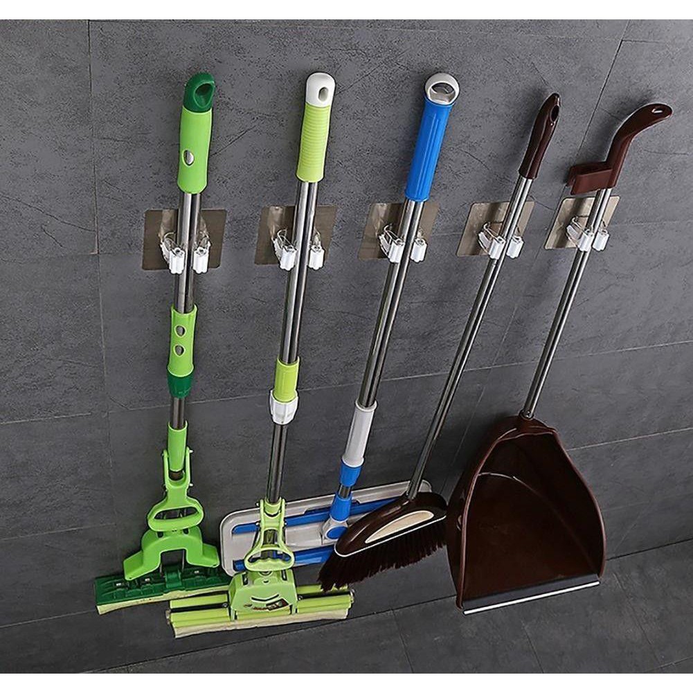 Broom Holder Mop Hanging Wall Mounted Stand Strong Self Adhesive Hook