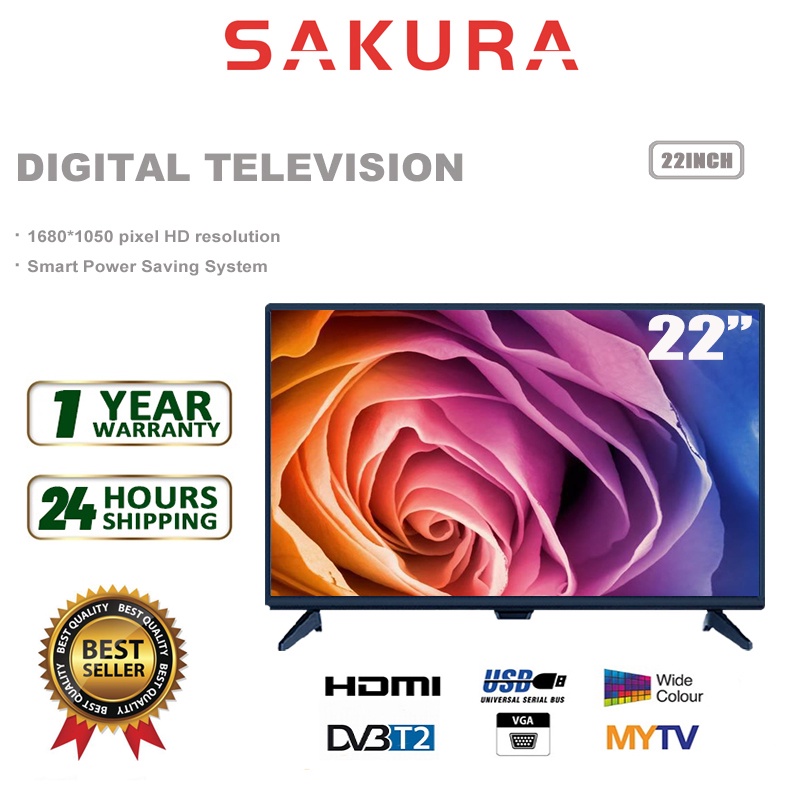 Sakura Digital TV 22 inch HD LED TV (DVBT-2) Built in MYTV