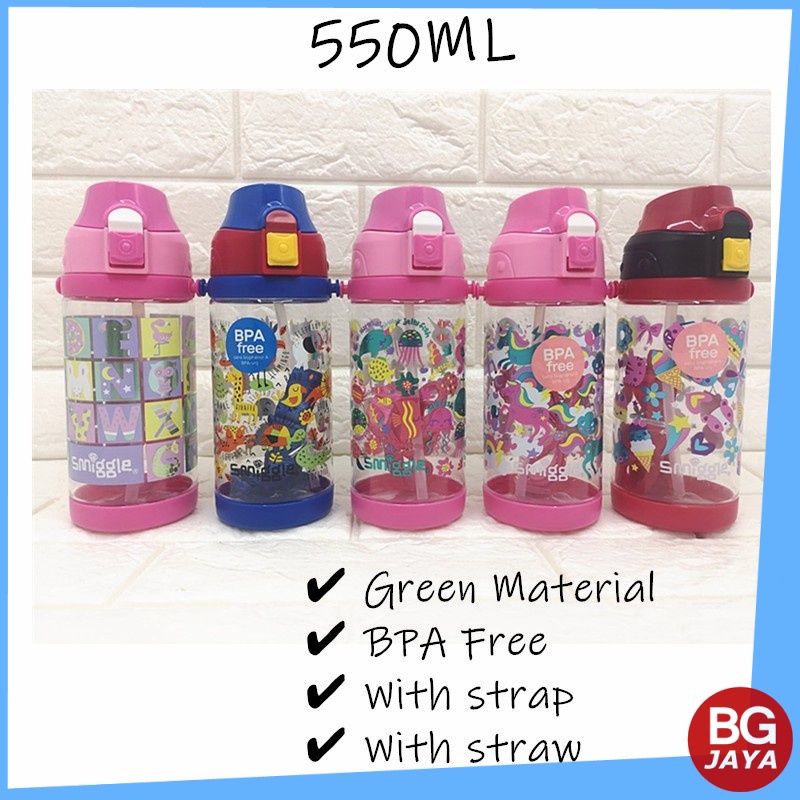 550ML Smiggle Kids Water Bottle BPA Free with Straw Botol 550ML Smiggle Kids Water Bottle BPA Free with Straw Botol