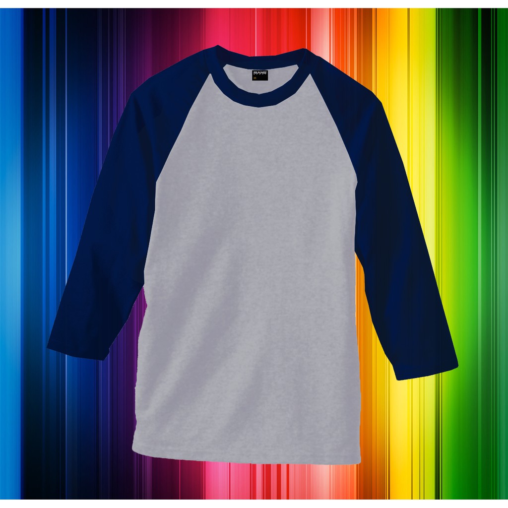 Light Grey Melange Navy  Blue  Baju  Raglan Shirt Shopee 