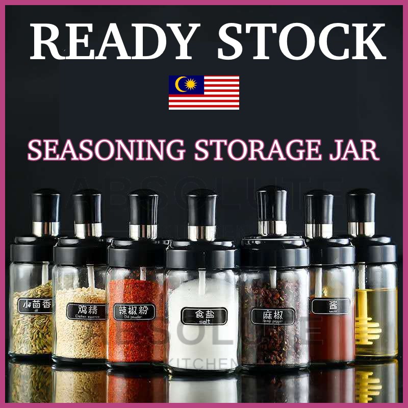 READY STOCKGlass Seasoning Kitchen Spice Bottles Pepper Spoon Seasoning Jar Oil Brush Honey Container Food Set Storage