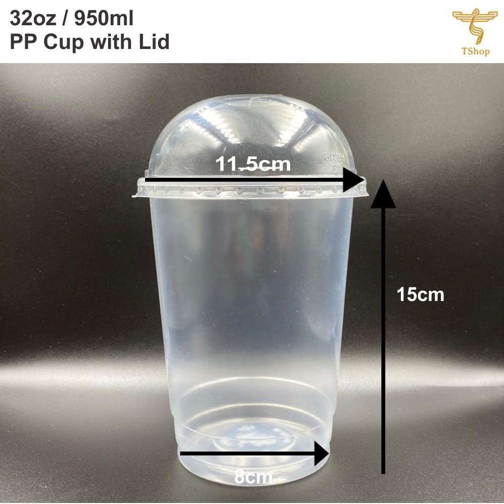 [ 100sets± ] 32oz PP Clear Cup with " Dome Lid " 950ml Disposable