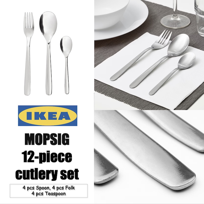 IKEA MOPSIG 12 piece Cutlery Set Stainless Steel Folk Teaspoon Spoon