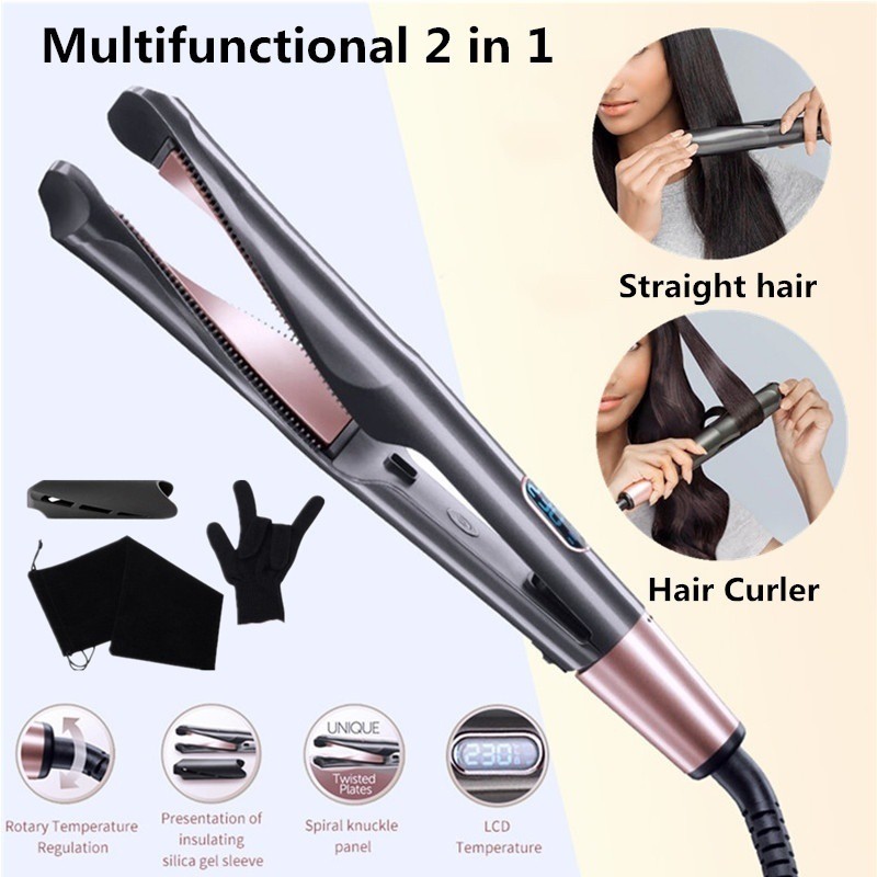 Newest Professional 2 In 1 Hair Curling Straightening Iron Hair