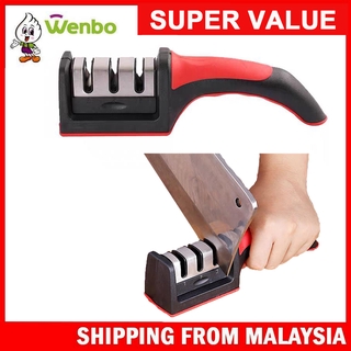 Wenbo 3-Stage Knife Sharpener Pengasah Pisau With Anti-Slip Base for Residential Kitchen