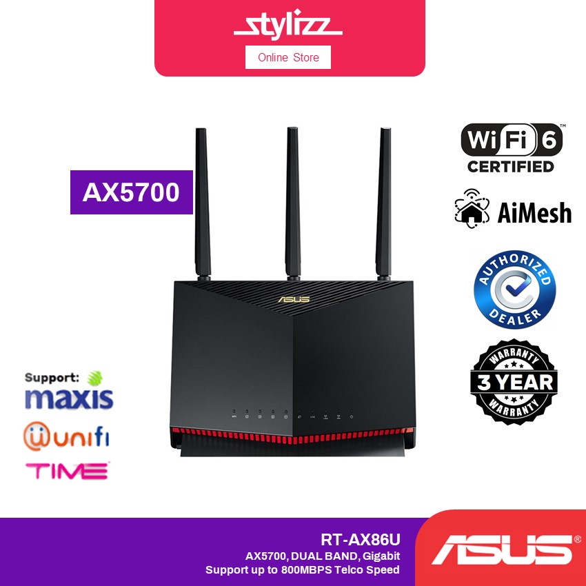 ASUS AX5700 Dual Band WiFi 6 Gaming Router Mesh Router With Advanced Parental Control RT-AX86U PRO R
