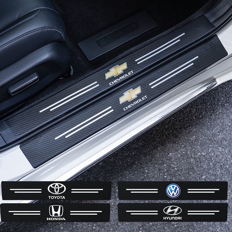 4PCS Accessories 3D Carbon Fiber Black Car door Plate Door Sill Scuff Plate Cars Sticker Anti-kick Scratch For Hyundai Santa FE Auto Car-styling （blue） 
