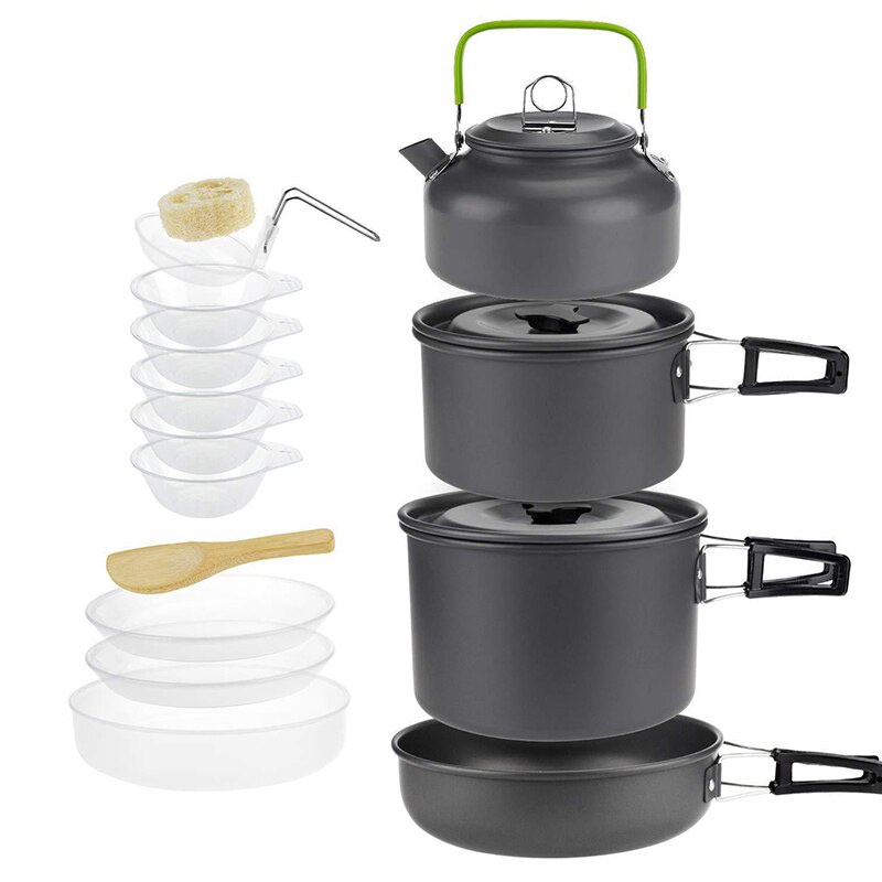 DS-500 OUTDOOR CAMPING COOKWARE Camping Cooking Set Portable Kettle Pot Frying Pan Travel Tableware Set Khemah