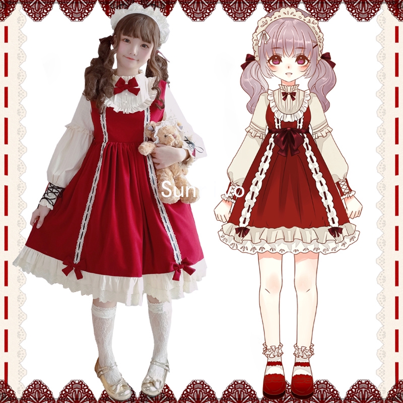 Sales】Honey girl op dress court retro sister princess lolita dress loli red  | Shopee Malaysia