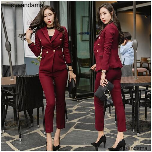 womens red suit set