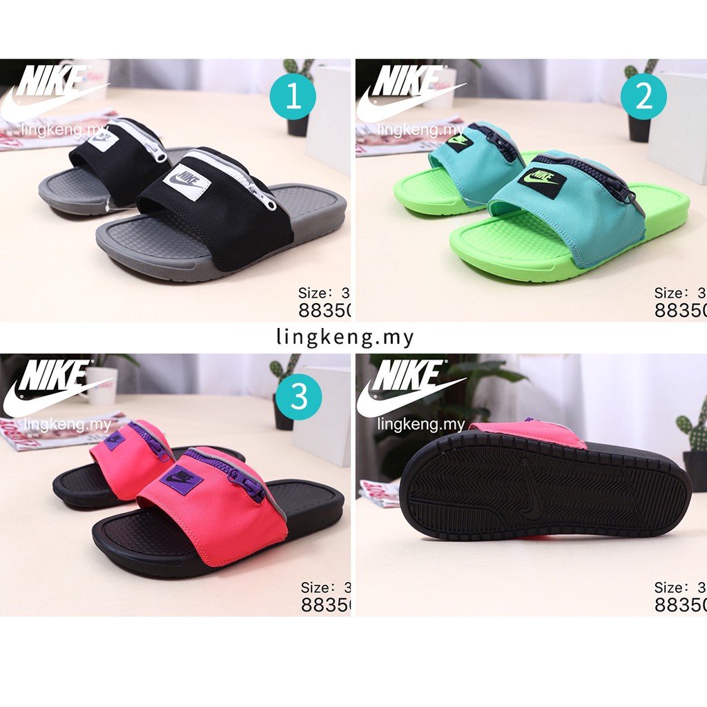 nike slippers green and black