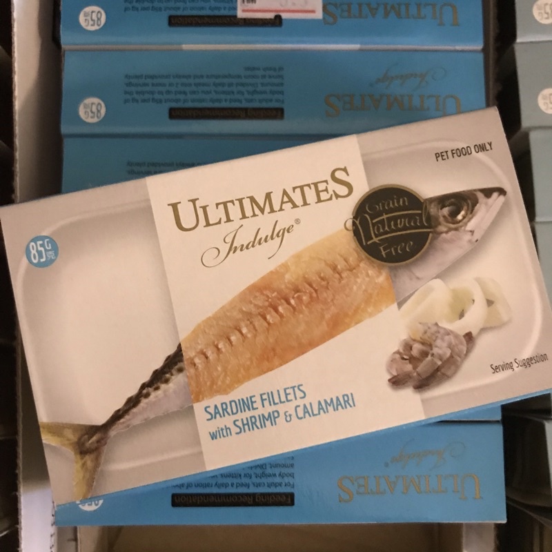 ultimates indulge sardine fillets with shrimp & calamari 85g cat wet