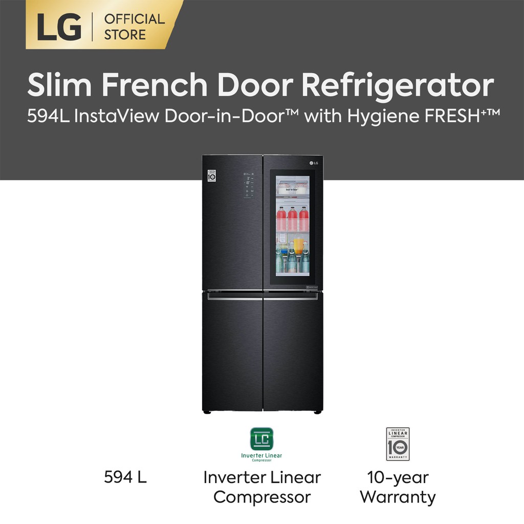 Lg Instaview Door In Door 594l Refrigerator With Inverter Linear Compressor Matte Black Gc Q22ftqkl Nett Capacity 458l Shopee Malaysia