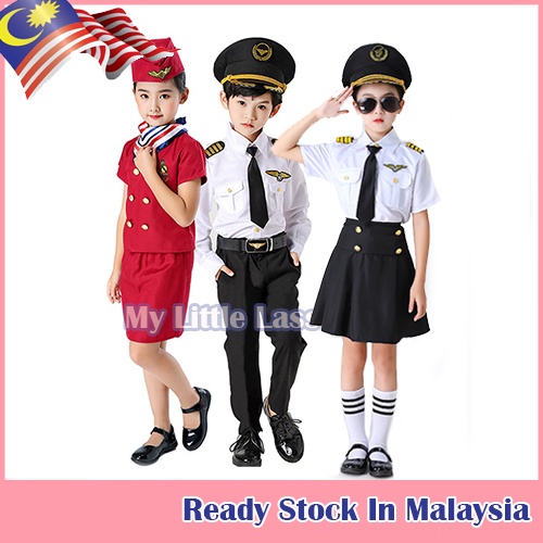 Kids Pilot Role Play Occupation Flight Attendant Cosplay Uniforms Children Aircraft Captain Clothes