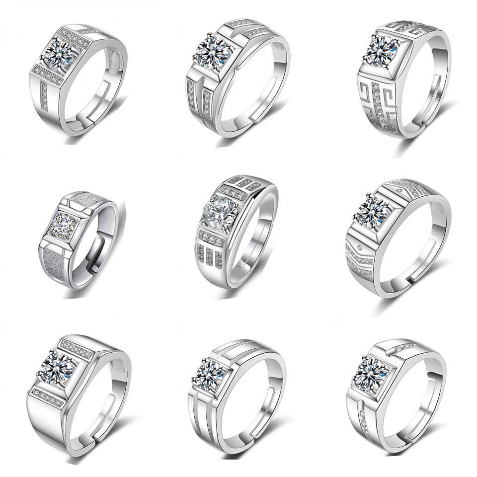 S925 Silver Men Ring Adjustable Man Rings Big Diamond Fashion Cincin ...