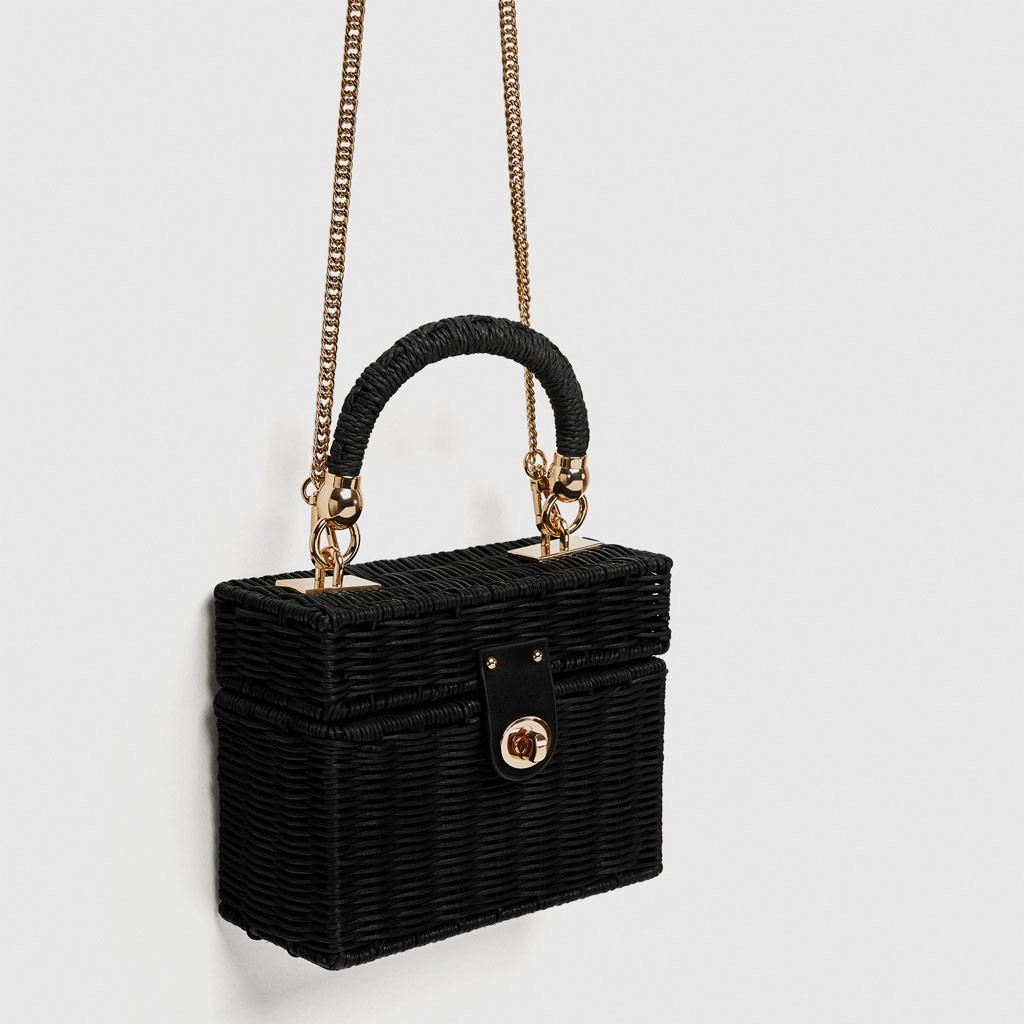 Zara Inspired Rattan Bag Black Raffia 