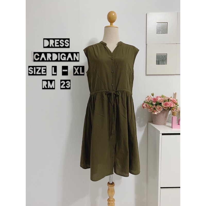 olive green dress with cardigan