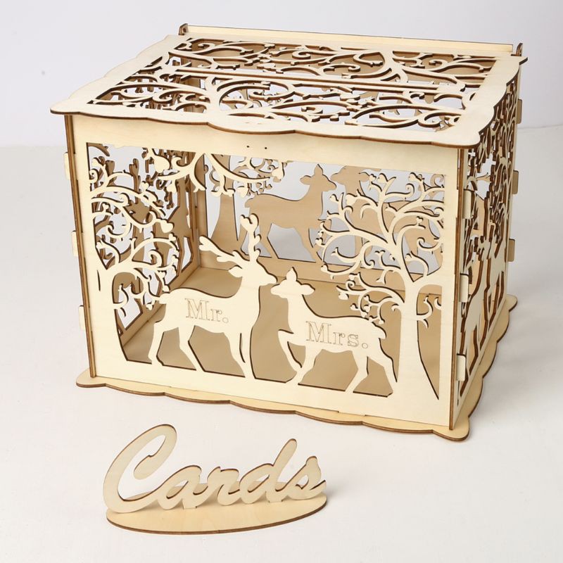 Diy Wedding Gift Deer Wooden Card Money Box Case With Lock