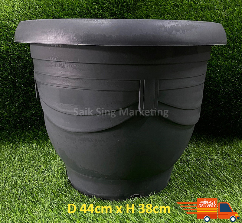 Saik Sing Grey Large  Plastic Round Flower Pot  Pasu Bunga  