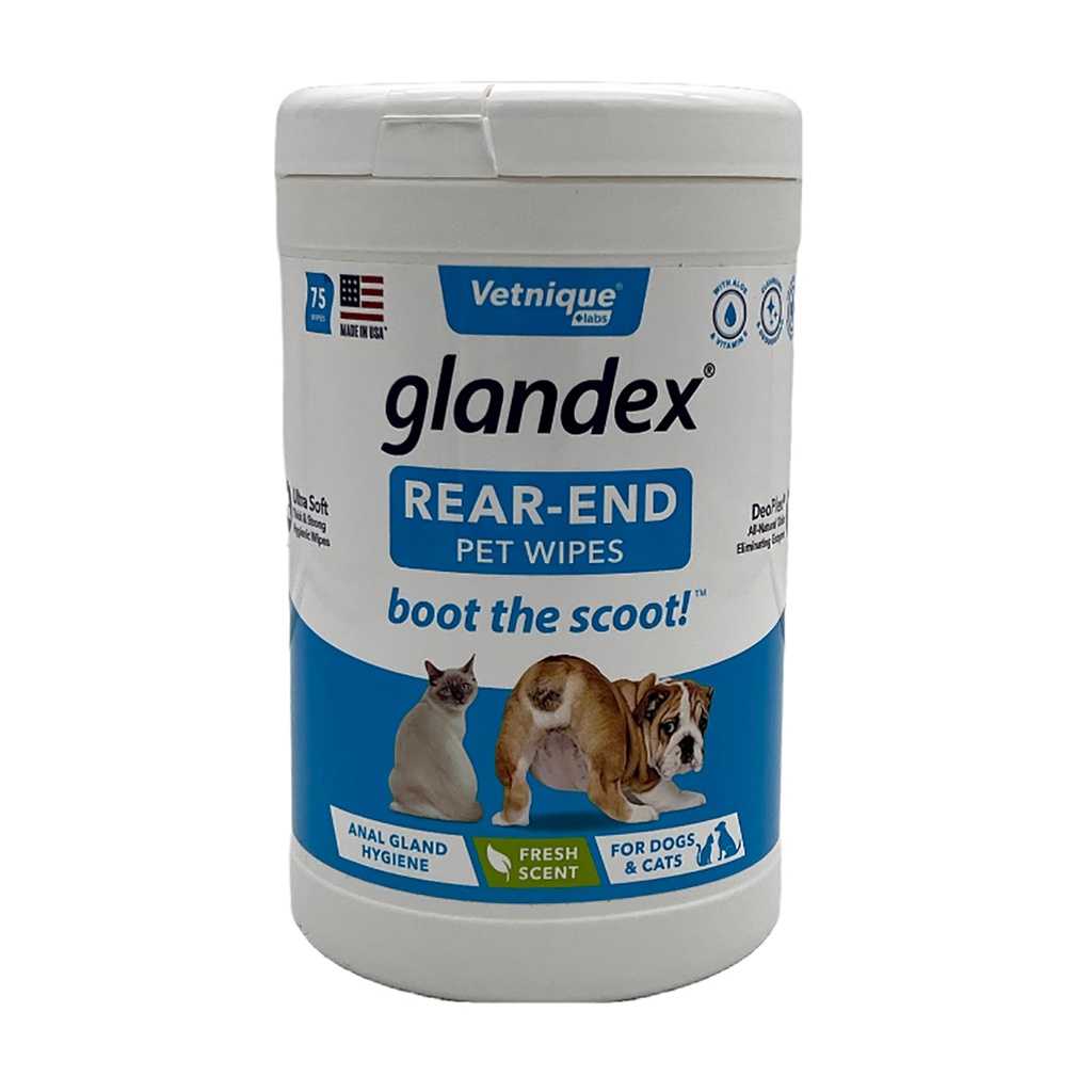 Vetnique Glandex RearEnd Wipes for Dogs & Cats Rectal Sac Problems 75