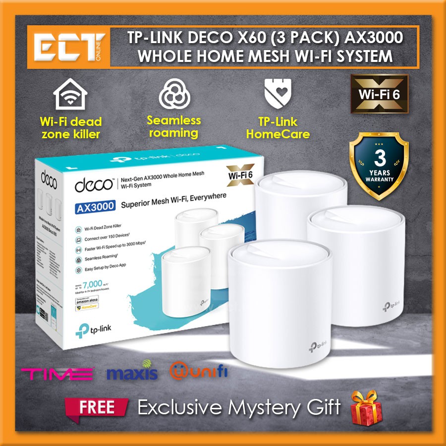 TP-Link Deco X60 (3 Pack) AX3000 Next-Gen Dual Band Whole Home Mesh