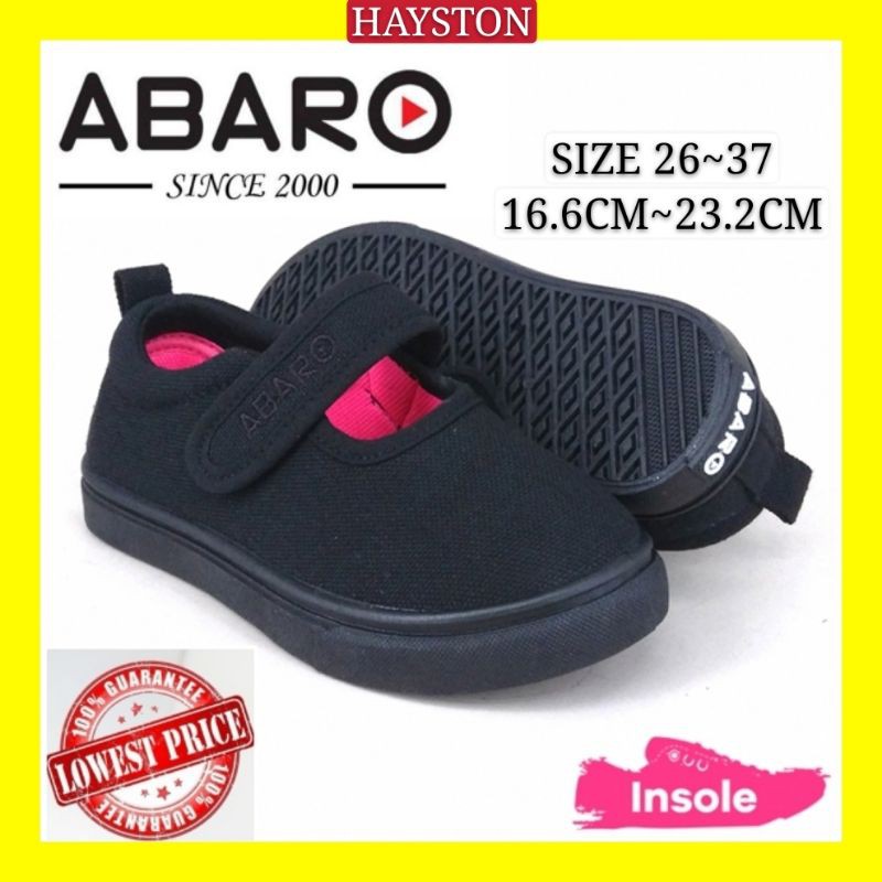 Abaro Black School Shoes Canvas Pre School Primary Girls Kasut