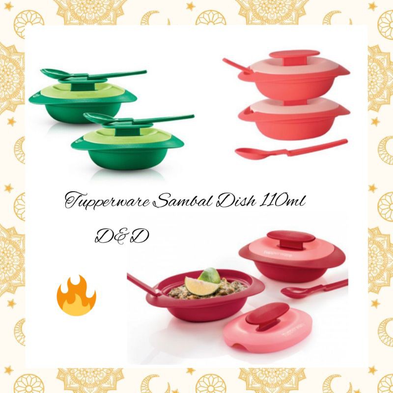 Tupperware Sambal Dish With Spoon (1) - 110ml [Coral/Emerald Green/Red]