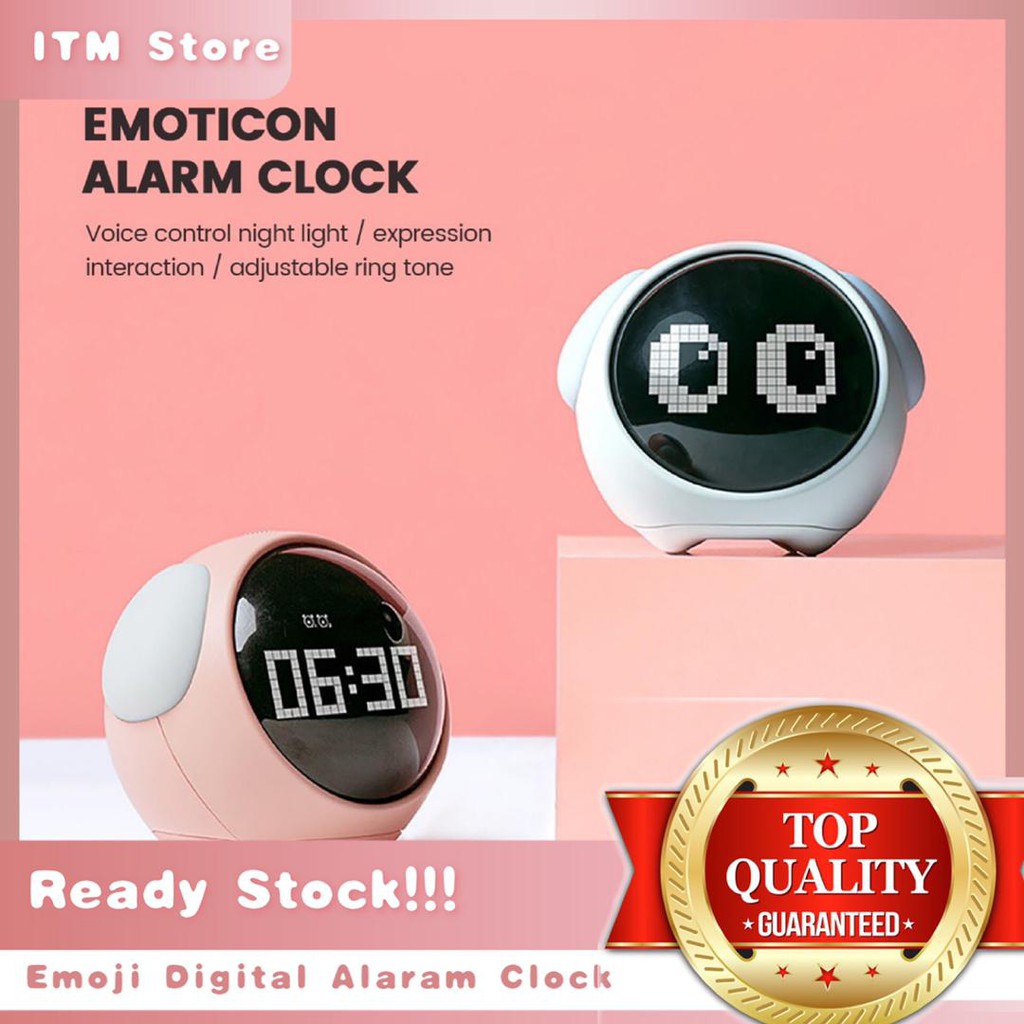 ***READY STOCK*** Emoji Alarm Clock Cute Expression Voice Control Night Light Multifunctional Alarm Clock Child Bedside