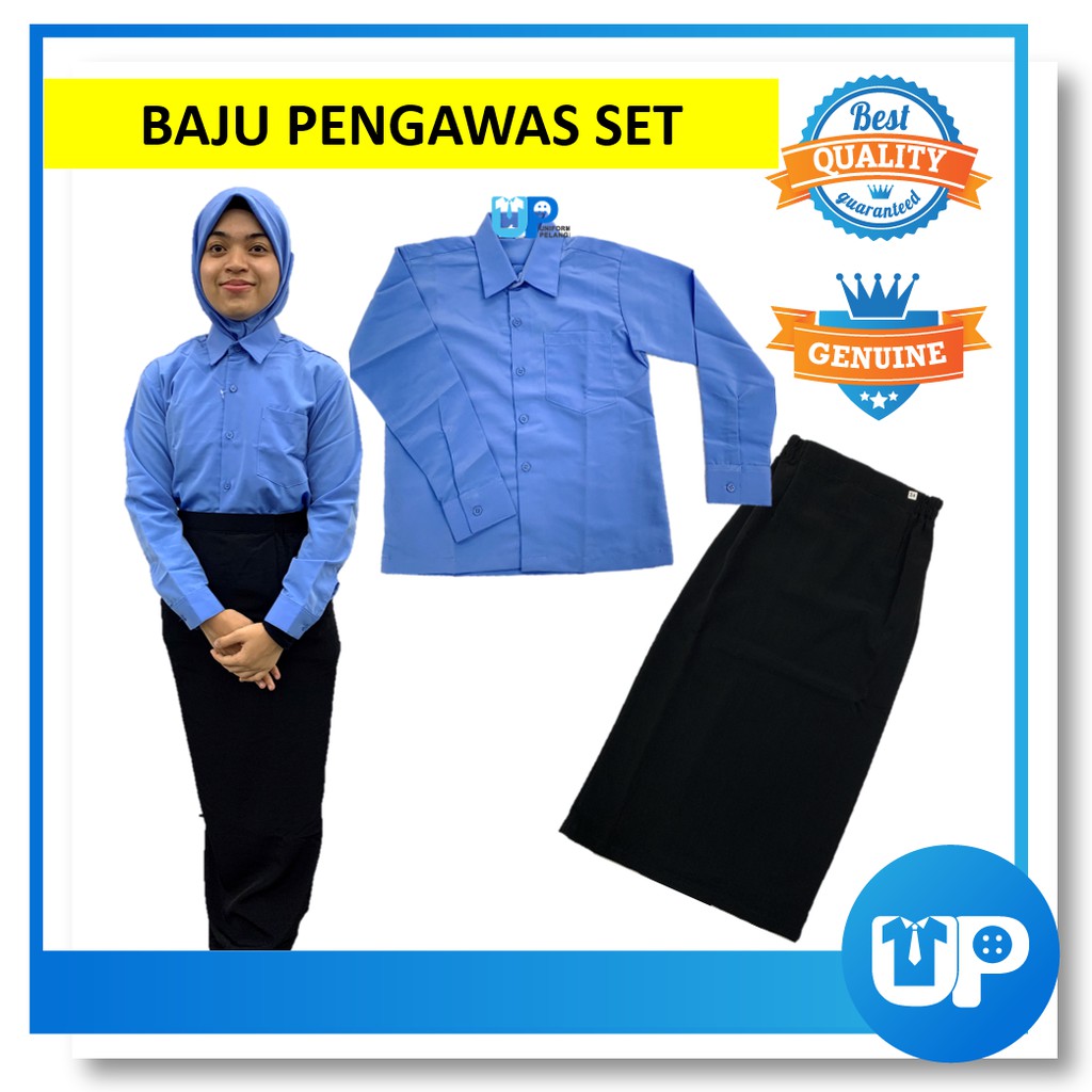 Baju Kemeja Biru Dan Kain Kembang Susun Belakang Hitam Pengawas Sekolah Koshibo Sepasang Kedai Baju Sekolah 8512 Shopee Malaysia