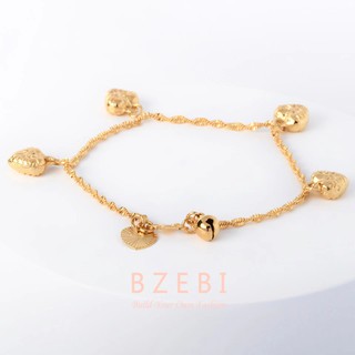 BZEBI 18k Gold Plated Heart Charm Bracelet with Little Bell Elegant Women's Fashion Jewelry Birthday Gift 399b #2