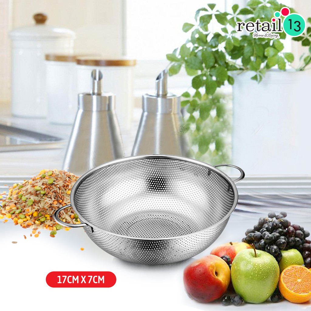 17CM-STAINLESS STEEL 201 COLANDERS STRAINERS FOR DRAINING RINSING ...