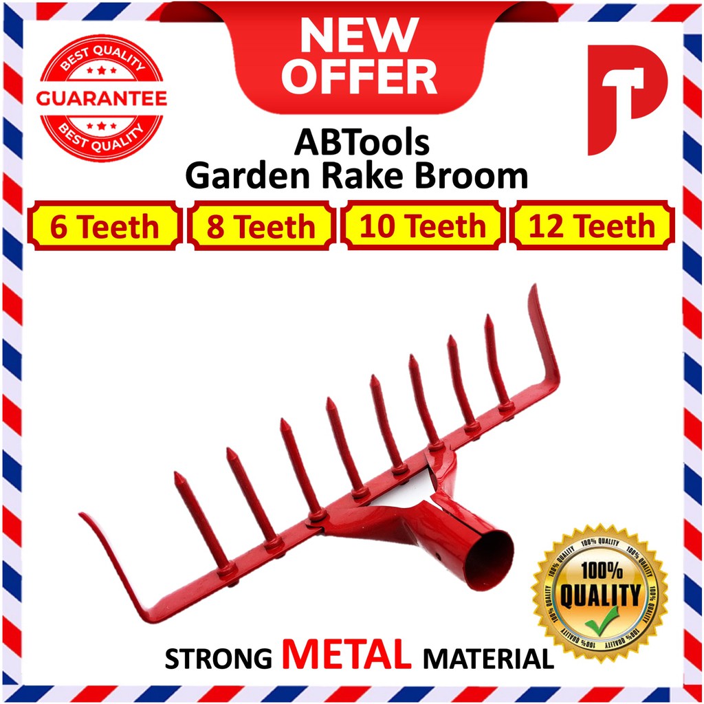 Garden Rake Ready Stocks Broom for Leaves Red Metal Material (6/8/10/12Teeth)