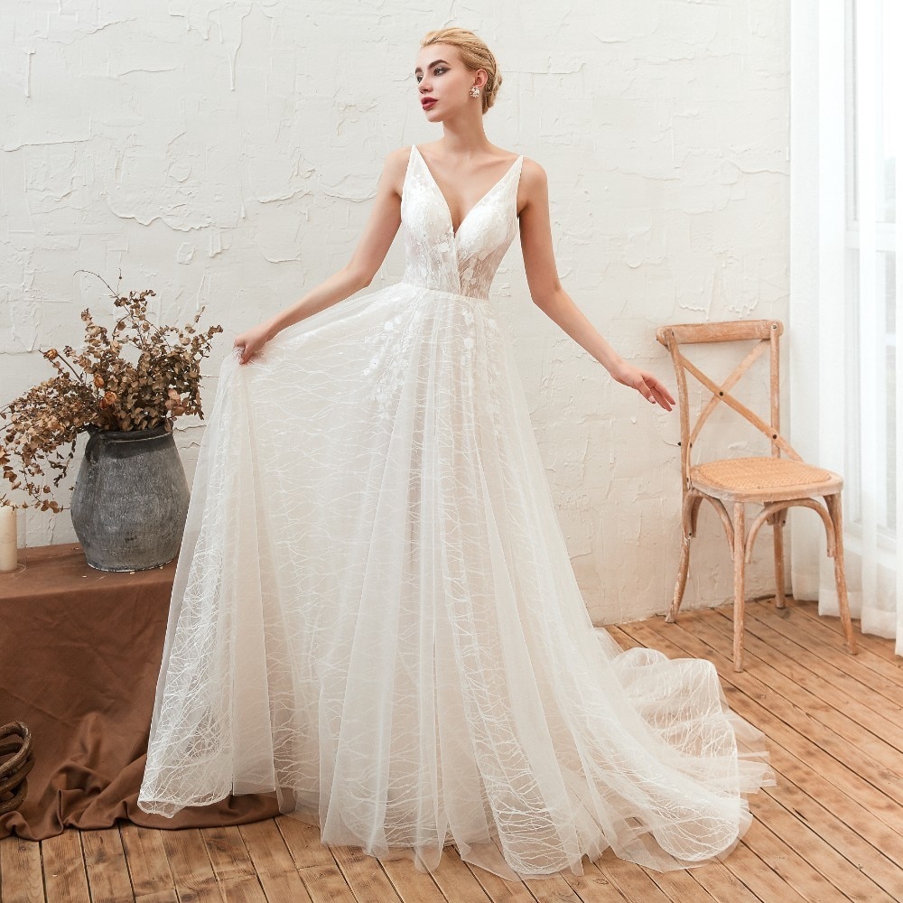 Vivian S Bridal Fashion Floral Print Summer Beach Wedding Dress