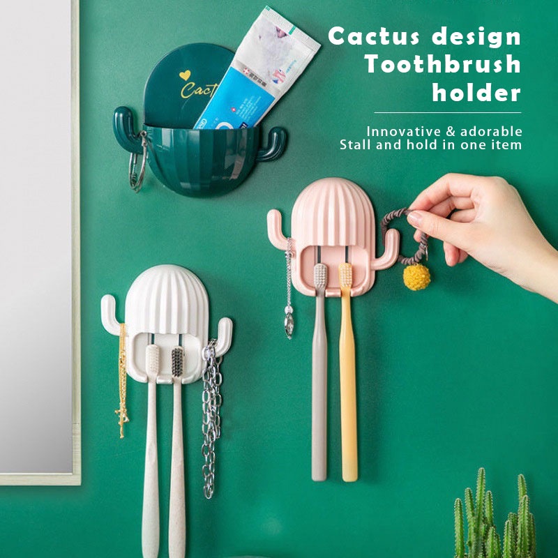 Toothbrush rack non perforation shelf with suction pad cactus design