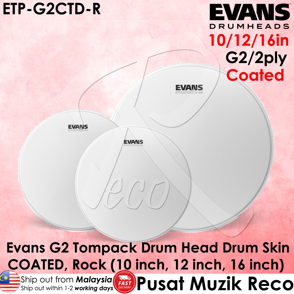 Evans G2 COATED Tompack 10in 12in 16in COATED Tom Drum Head Drumhead