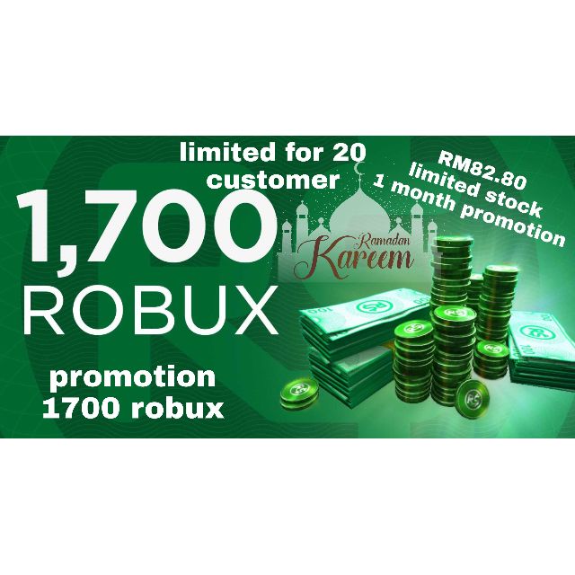 Roblox Robux 1700 Ramadan Sale Shopee Malaysia - roblox headshave robux for sale