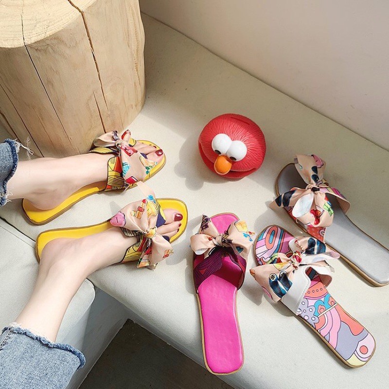 Summer women's shoes new Korean version outer wear flat slippers women's fashion bow flat heel slipper slipper