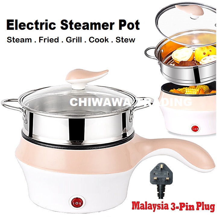 【2 IN 1】Electric Stainless Steel Rice Cooker Steamboat Skillet Pan Steamer Pot / Pengukus Periuk Elektrik