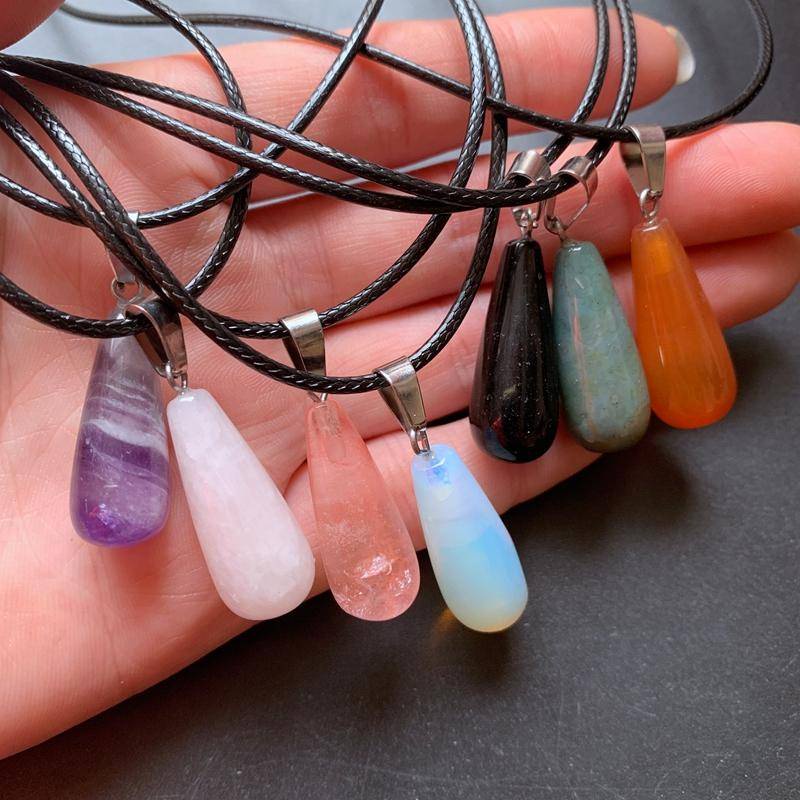 Natural Stone Long Tear Drop Necklace Ornament Neck Decor Oval Teardrop Shape Pendant Carnelian Necklace